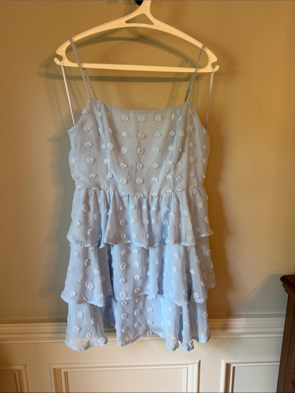 Trixxi Pale Blue Tiered Spaghetti-Strap Mini Dress
